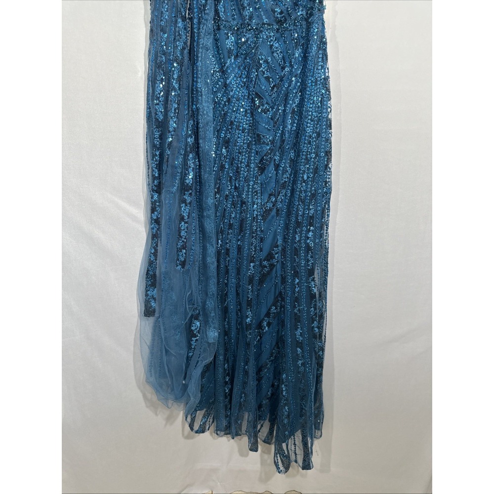 NWT Mac Duggal [ 4 ] 20528 One Shoulder‎ Cape Sleeve Embellished Gown Blue J1911 - Picture 15 of 15